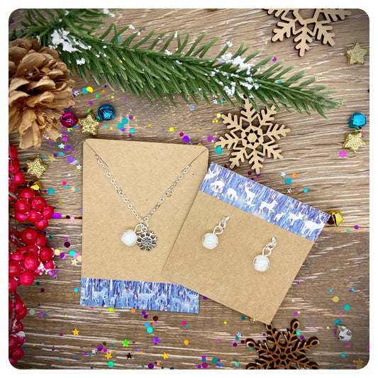 Magical Snowflake Necklace and Earring Set, Glow in the Dark Jewellery, Christmas Gift Set, Festive Jewellery, Xmas Gift For Her