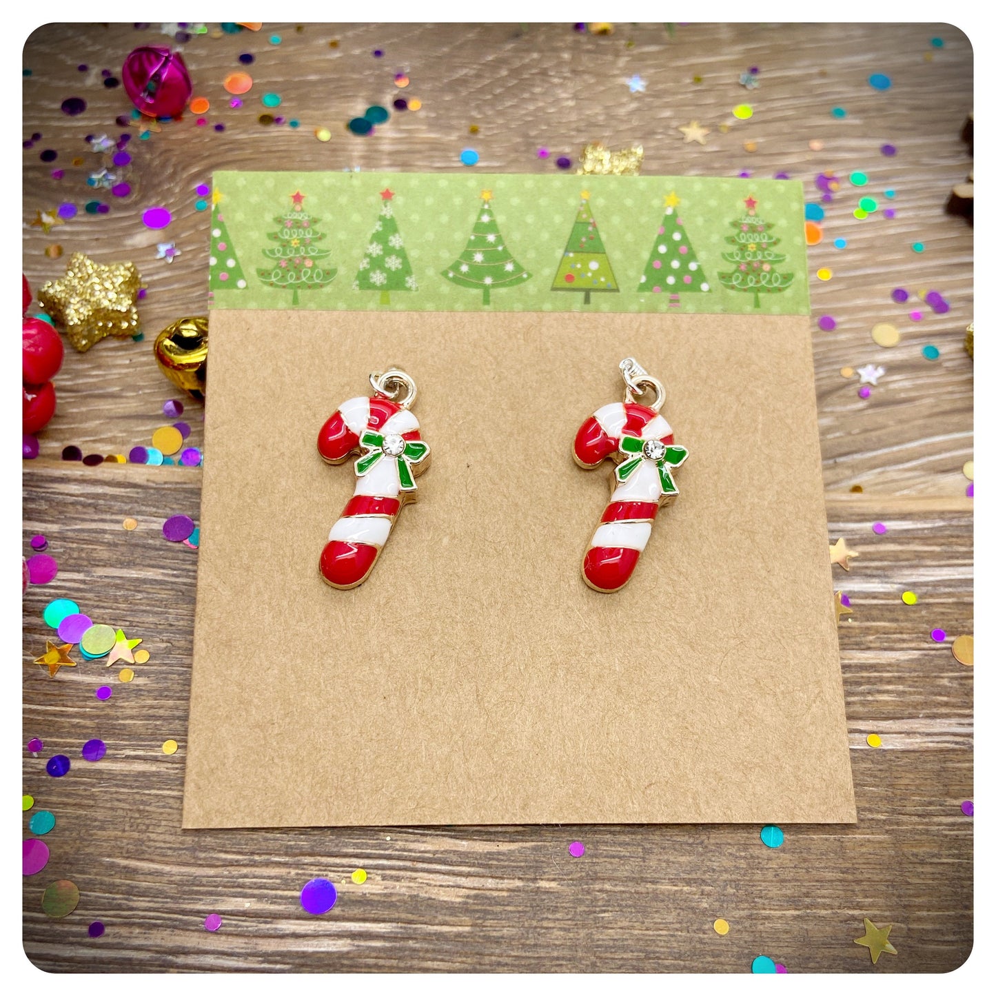 Candy Cane Drop Earrings, Candy Cane Christmas Jewellery, Candy Cane Hook Earrings, Red White Enamel Candy Cane Earrings