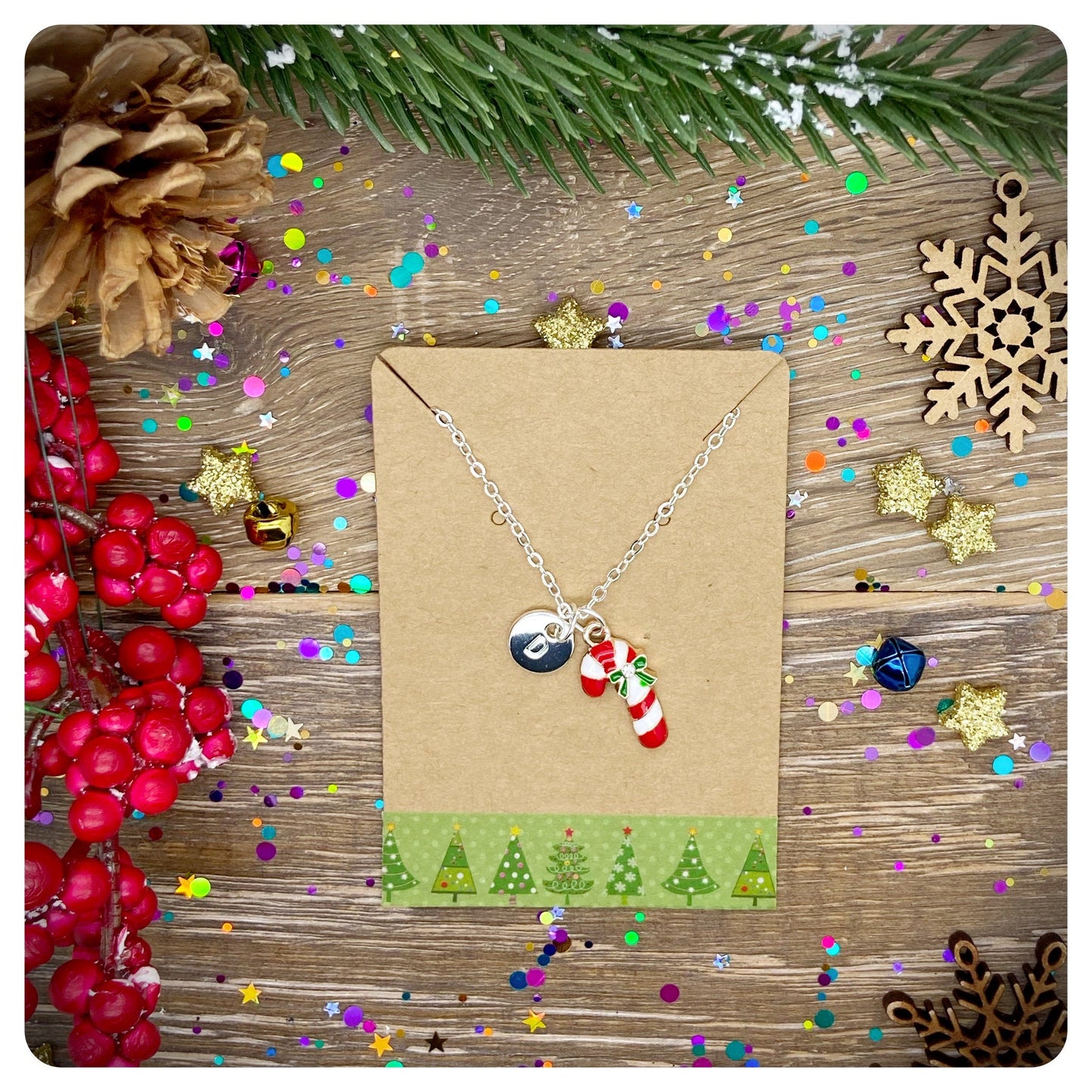 Candy Cane Necklace & Earrings Set, Novelty Christmas Jewellery Set, Stocking Filler Jewellery, Xmas Candy Cane Necklace Gift