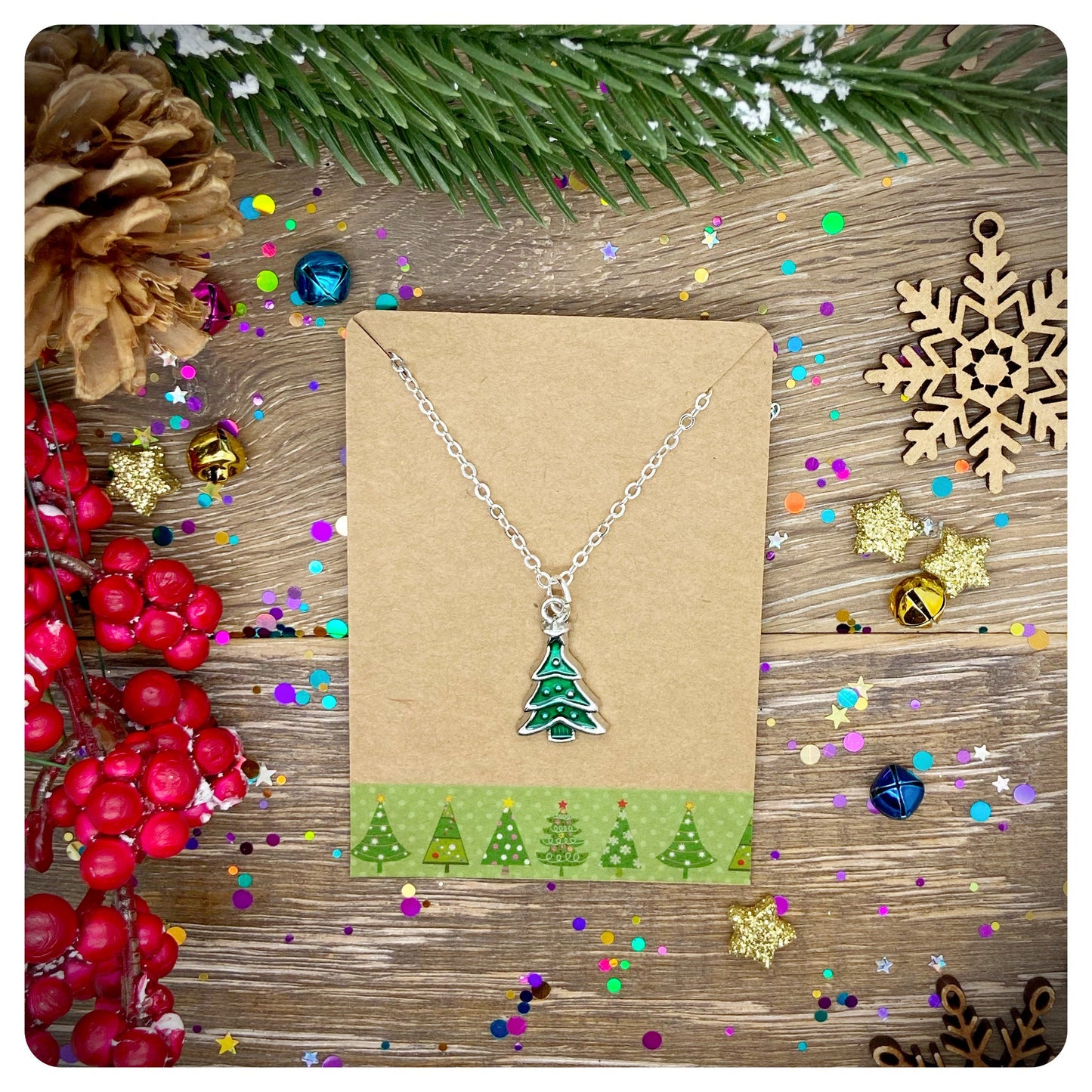 Christmas Tree Necklace, Vintage Style Christmas Necklace, Personalised Christmas Necklace, Novelty Christmas Necklace