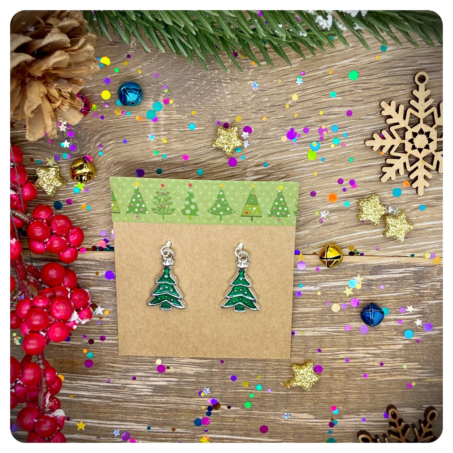 Christmas Tree Necklace & Earrings Set, Novelty Vintage Style Christmas Jewellery Set, Stocking Filler Jewellery, Xmas Tree Necklace Gift