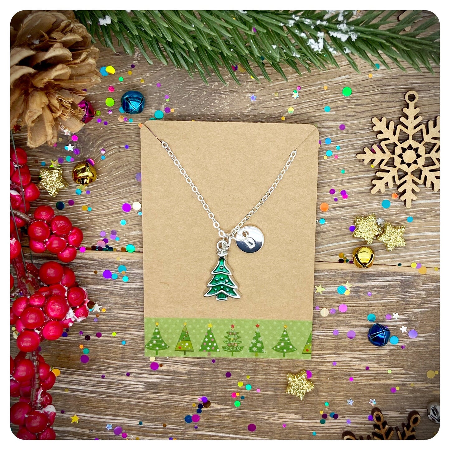 Christmas Tree Necklace & Earrings Set, Novelty Vintage Style Christmas Jewellery Set, Stocking Filler Jewellery, Xmas Tree Necklace Gift