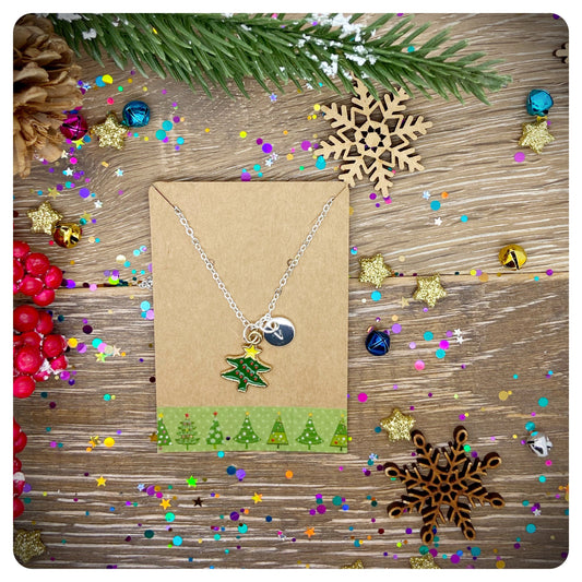 Personalised Kids Christmas Tree Necklace, Novelty Xmas Tree Necklace, Stocking Filler, Cute Enamel Xmas Tree Pendant