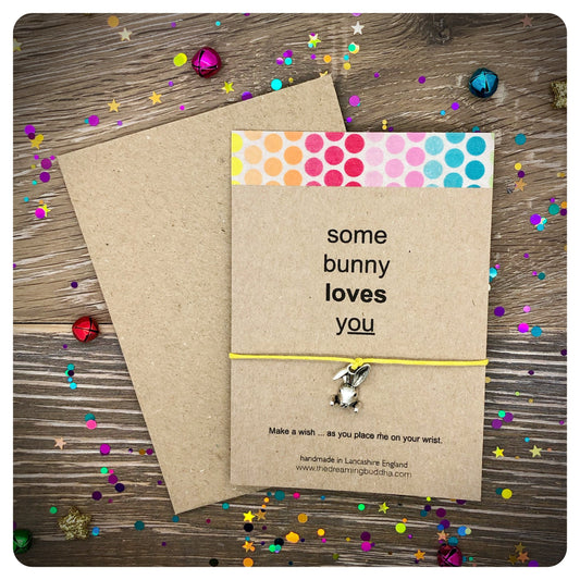 Some Bunny Loves You Wish Bracelet, Rabbit Hug Card, Bunny Bracelet, Rabbit Bracelet, Love You Card