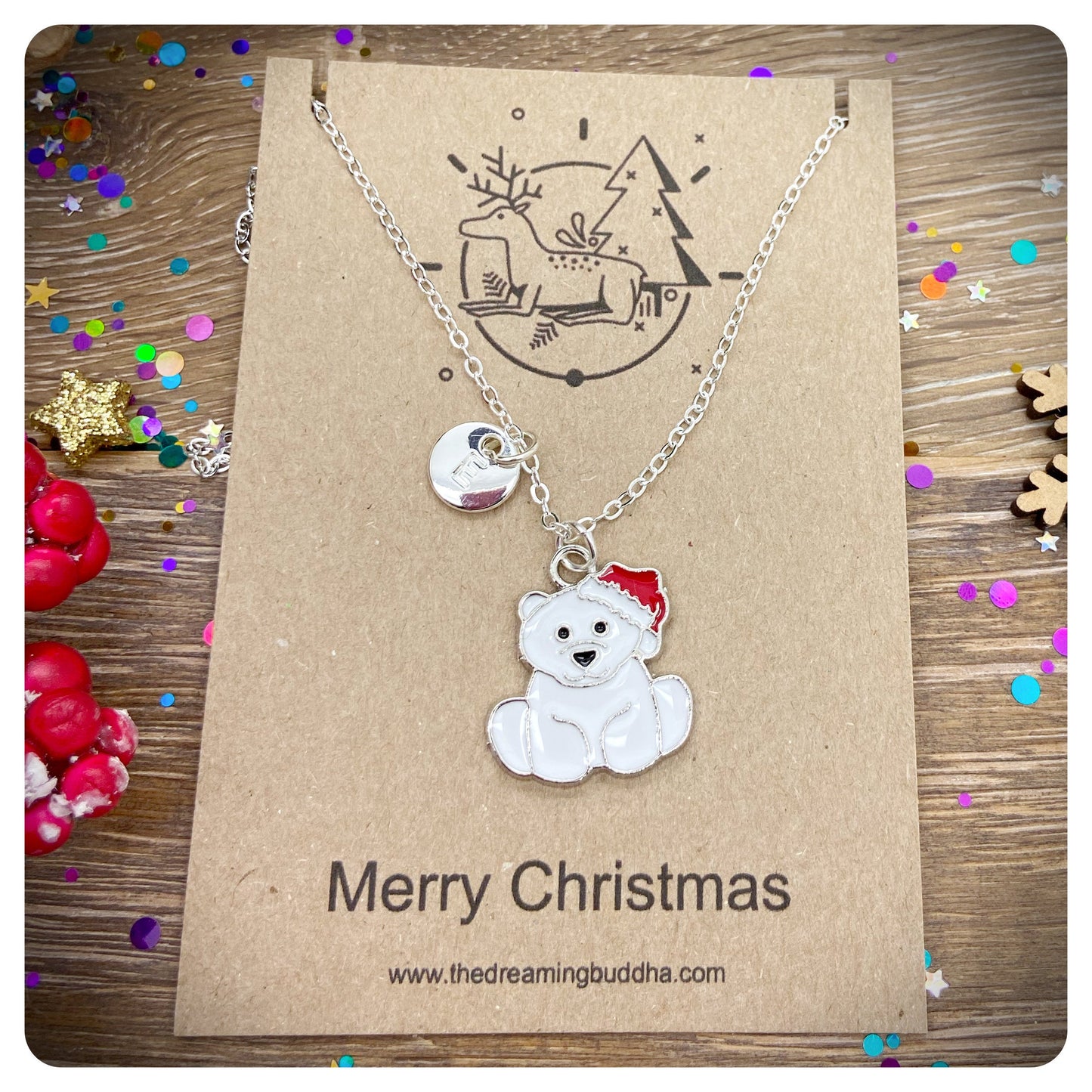 Christmas Bear Necklace, Childs Christmas Necklace, Festive Necklace, Novelty Xmas Necklace, Merry Christmas Postal Gift, Personalised Gift