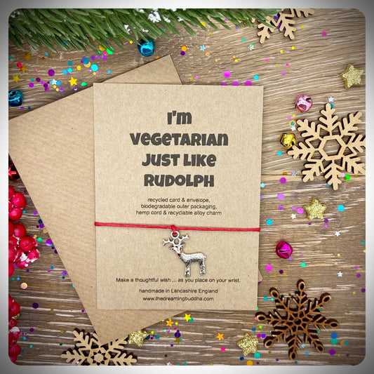 Vegetarian Christmas Wish Bracelet, Vegetarian Christmas Gift, Rudolph Wish Bracelet, Vegetarian Xmas Card, Vegetarian Just Like Rudolph
