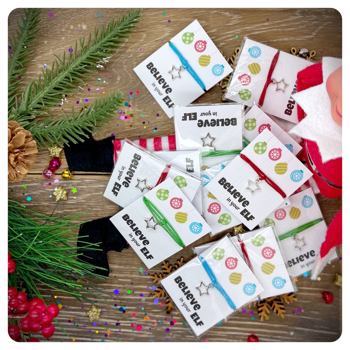 Mini Elf Cards, Advent Calender Fillers, Believe in Your Elf Mini Wish Bracelet, Tiny Christmas Wish Bracelet, Elf Stocking Filler