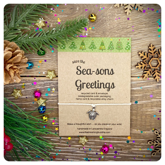 Save The Seas Christmas Card, Christmas Eco Wish Bracelet, Xmas Postal, Eco Gift, Save The Sea- Sons Greetings Card