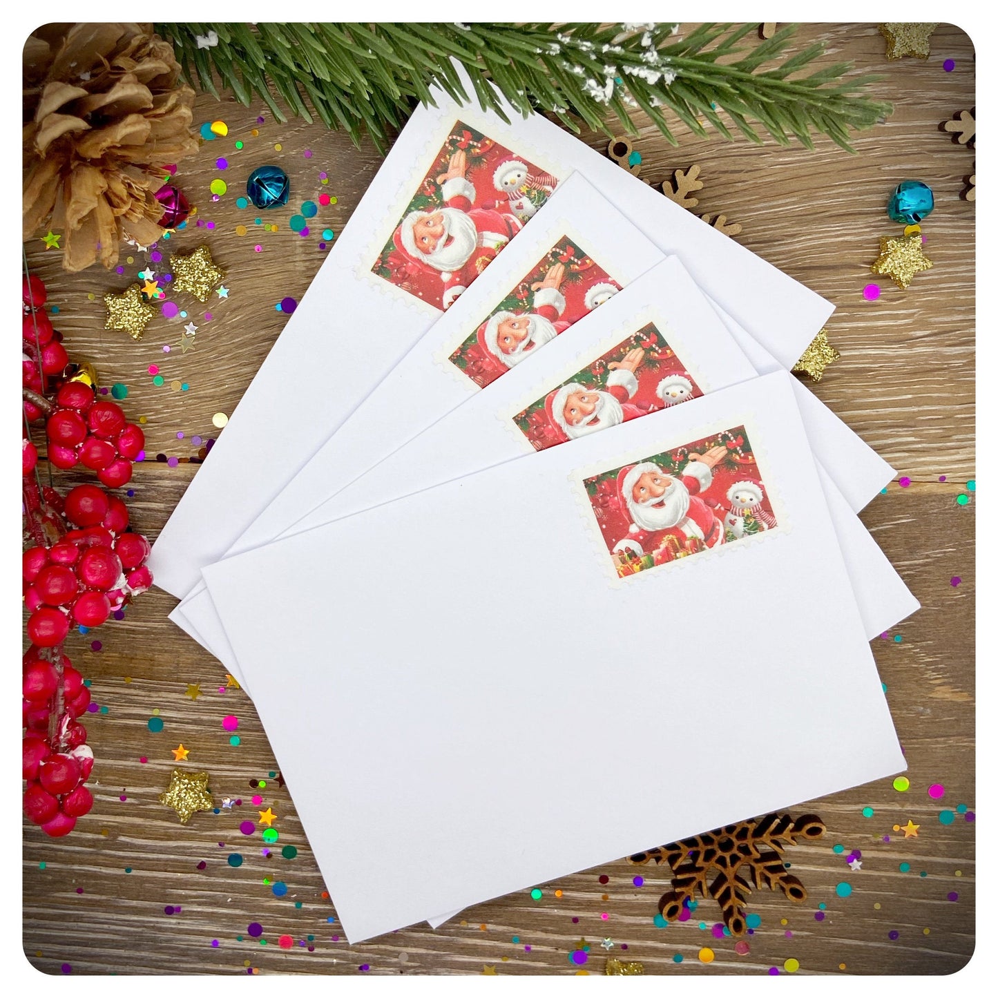 Christmas Santa Stamp White Mini Envelopes