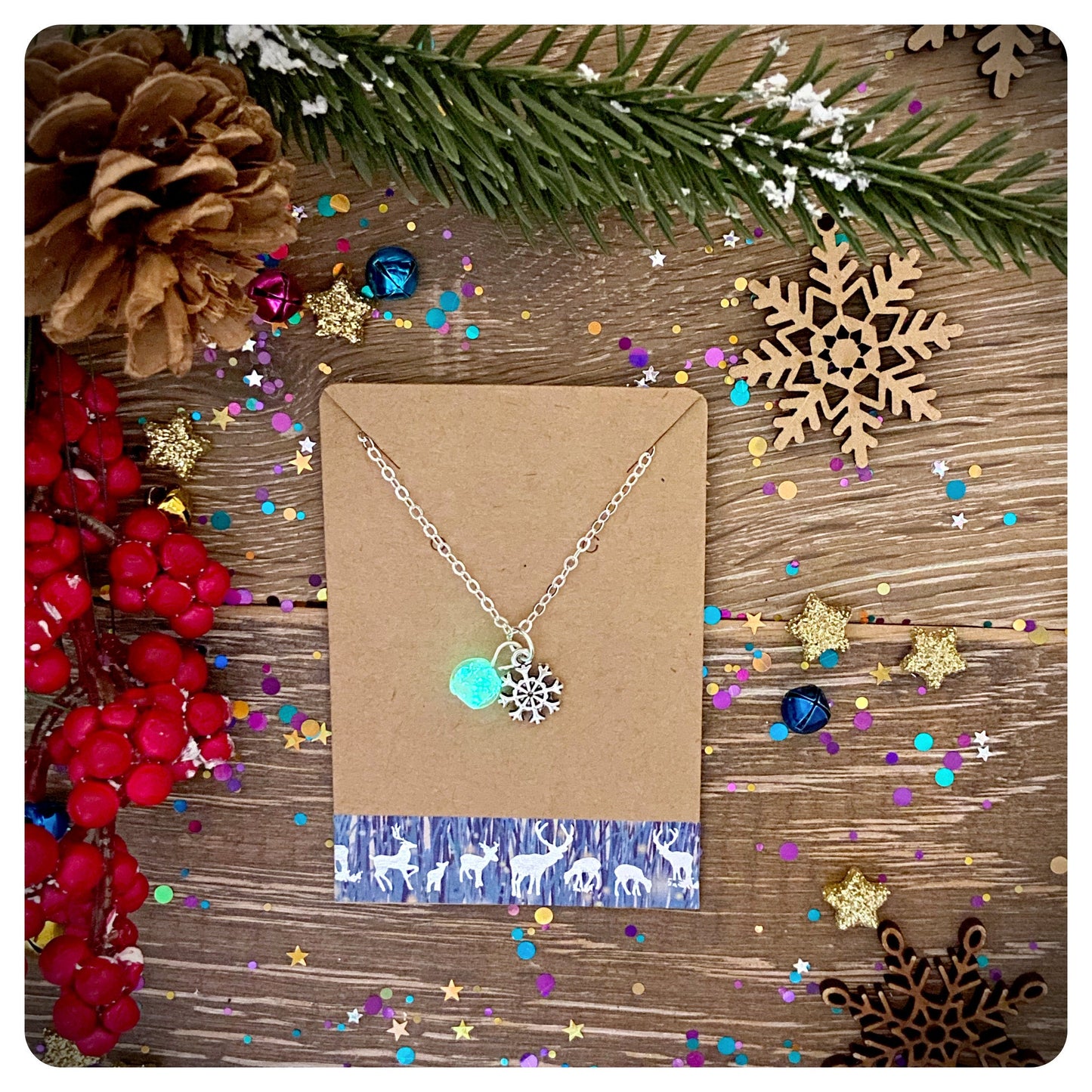 Magical Snowflake Necklace, Glow in the Dark Jewellery, Christmas Eve Necklace, Personalised Christmas Gift, Xmas Gift For Her