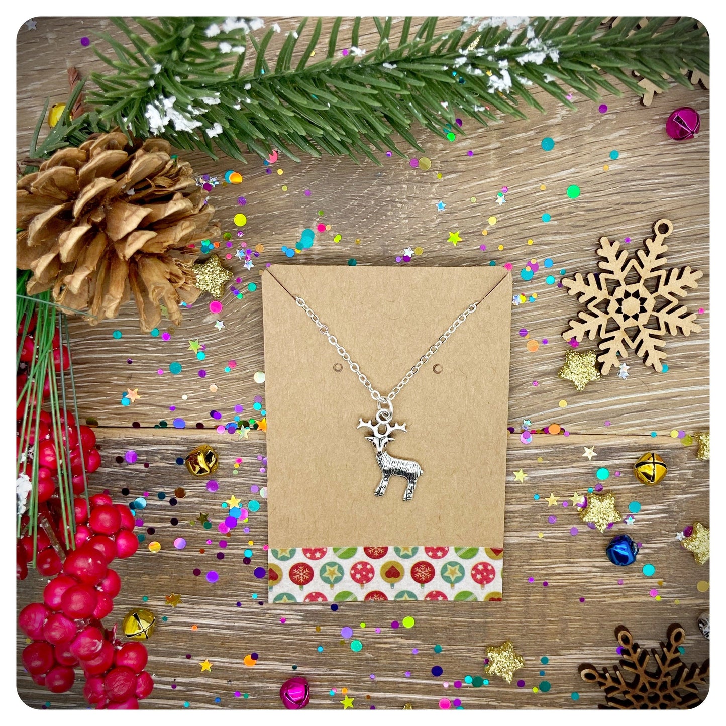 Christmas Deer Necklace, Reindeer Winter Jewellery
