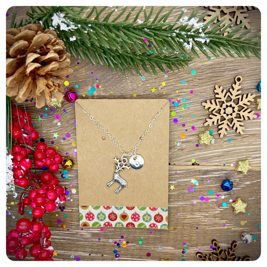 Christmas Deer Necklace, Reindeer Winter Jewellery
