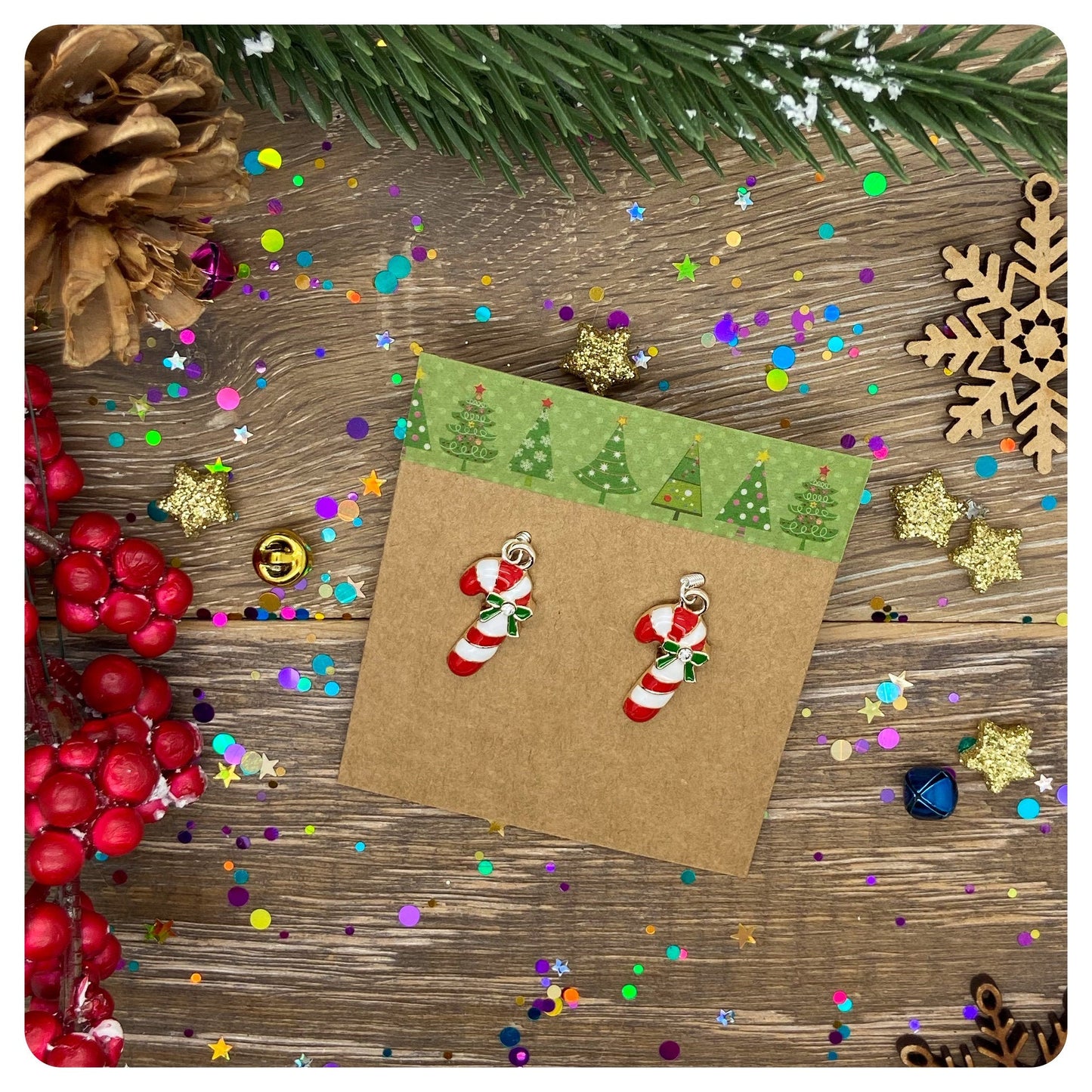 Candy Cane Drop Earrings, Candy Cane Christmas Jewellery, Candy Cane Hook Earrings, Red White Enamel Candy Cane Earrings