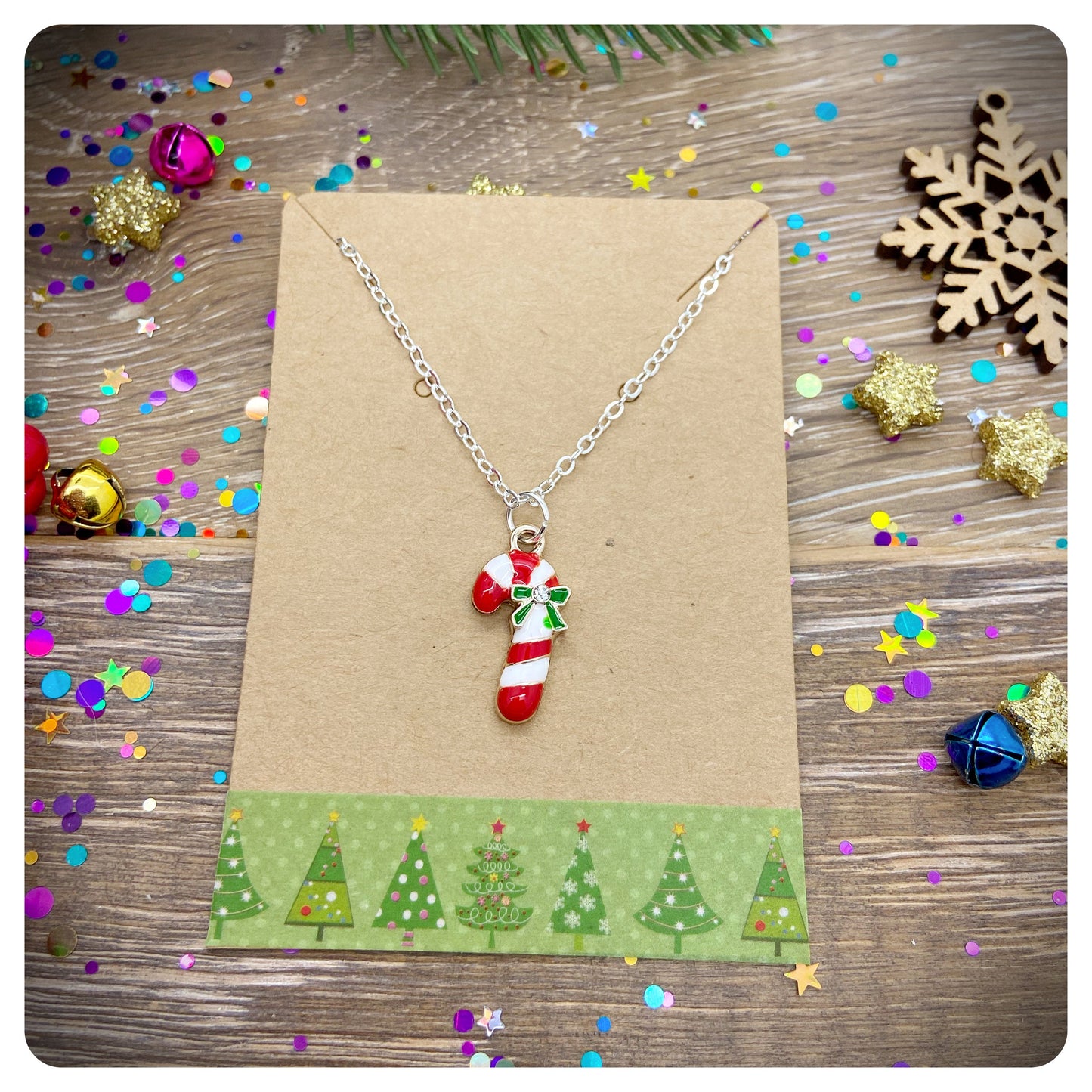 Candy Cane Necklace & Earrings Set, Novelty Christmas Jewellery Set, Stocking Filler Jewellery, Xmas Candy Cane Necklace Gift