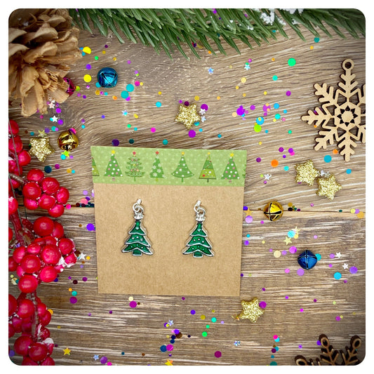 Christmas Tree Drop Earrings, Vintage Christmas Tree Hook Earrings, Green Enamel Tree Earrings