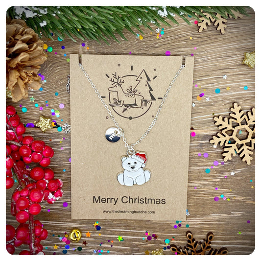 Christmas Bear Necklace, Childs Christmas Necklace, Festive Necklace, Novelty Xmas Necklace, Merry Christmas Postal Gift, Personalised Gift