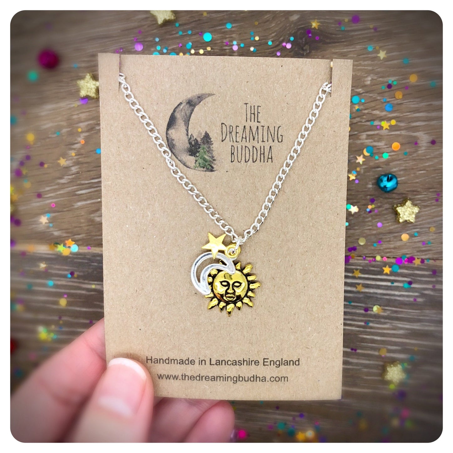 90s Retro Sun Moon Stars Necklace, Celestial Necklace, Gift For Her, Crescent Moon Sun Star Jewellery, Moon and Sun Pendent