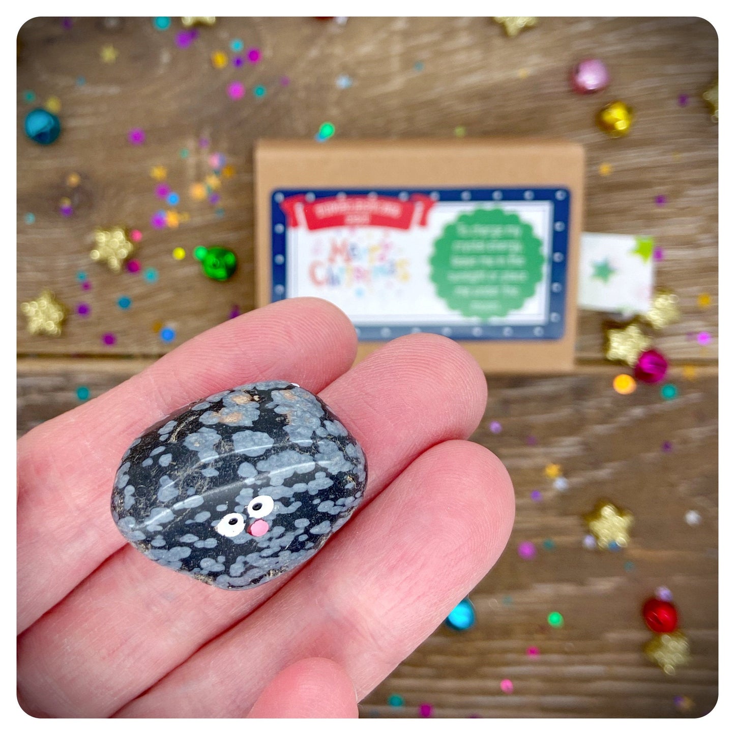 Snowflake Obsidian Tumblestone Pet, Mindfulness Pocketstone