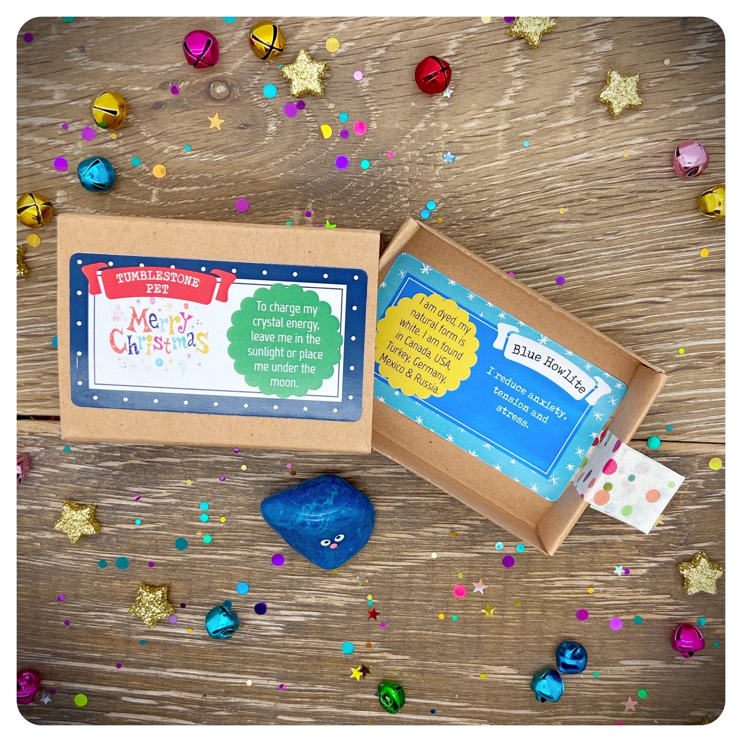 Blue Hematite Christmas Tumblestone Pet Matchbox Gift