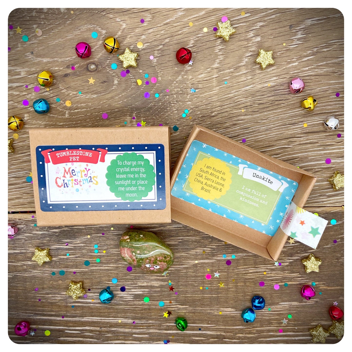Unakite Christmas Tumblestone Pet, Christmas Eve Box Filler, Small Xmas Gift For Kids, Unakite Healing Crystal, Cute Secret Santa Present