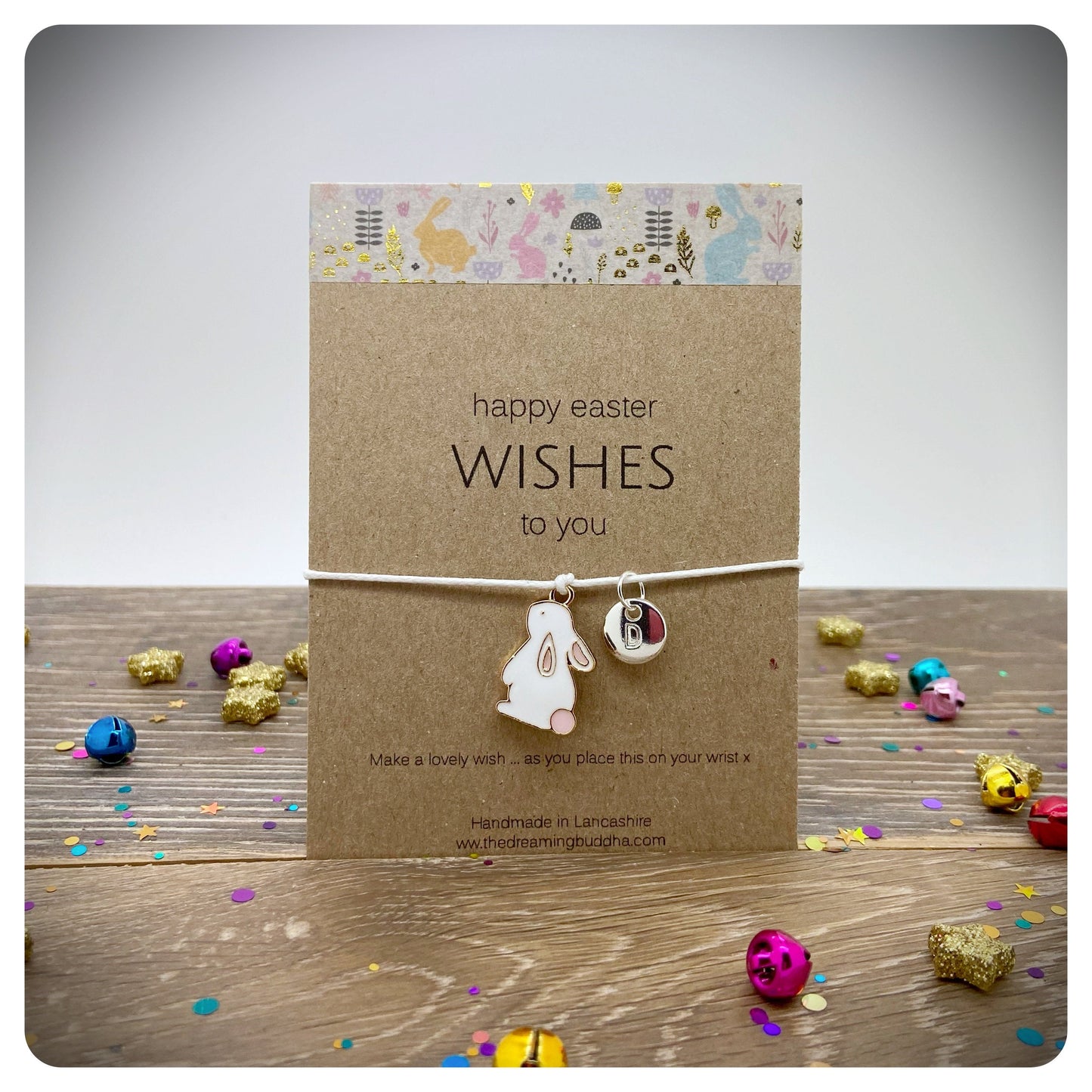 Happy Easter Wish Bracelet, Easter Postal Gift, Personalised Easter Gift, Rabbit Cord Bracelet, Happy Easter Wishes To You