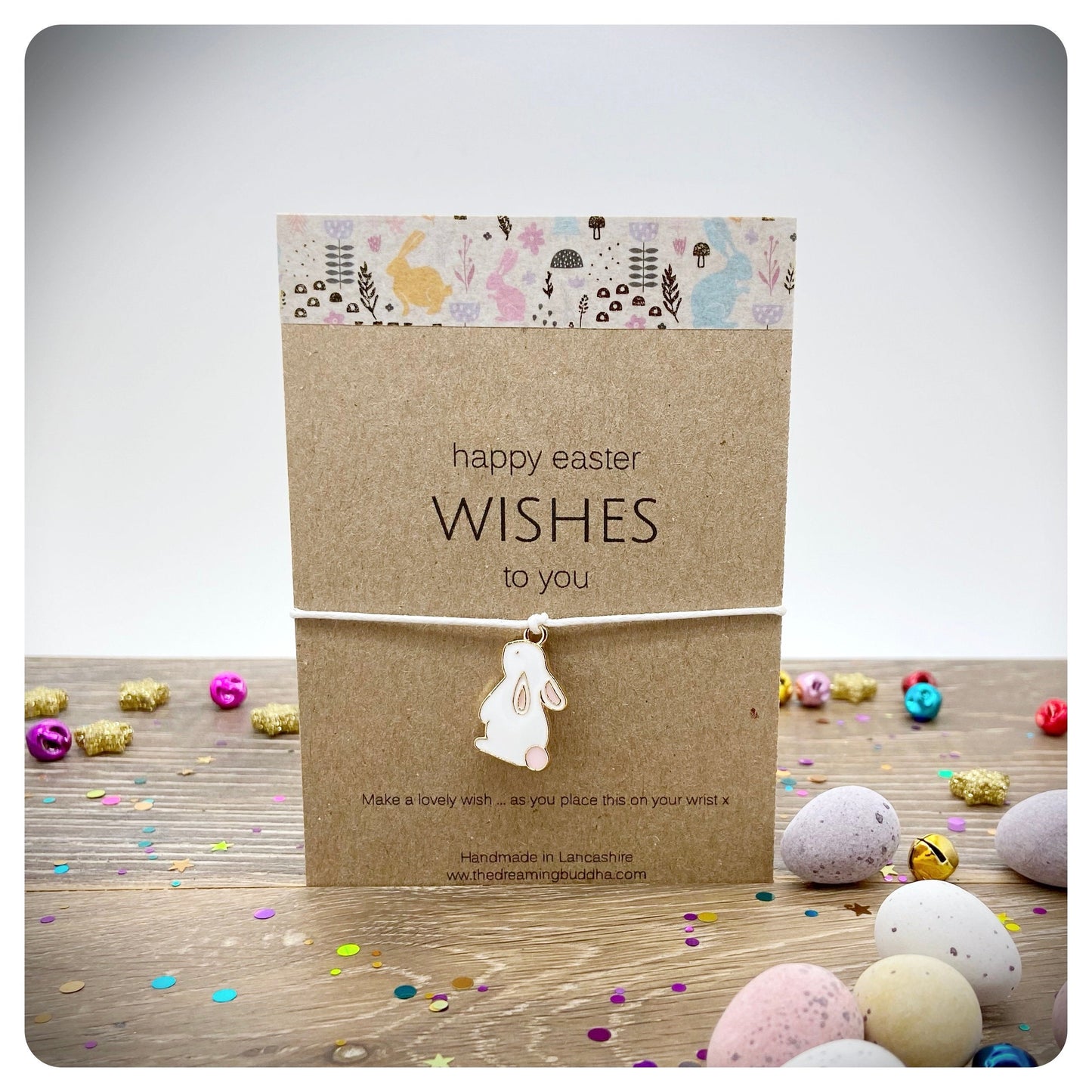 Happy Easter Wish Bracelet, Easter Postal Gift, Personalised Easter Gift, Rabbit Cord Bracelet, Happy Easter Wishes To You