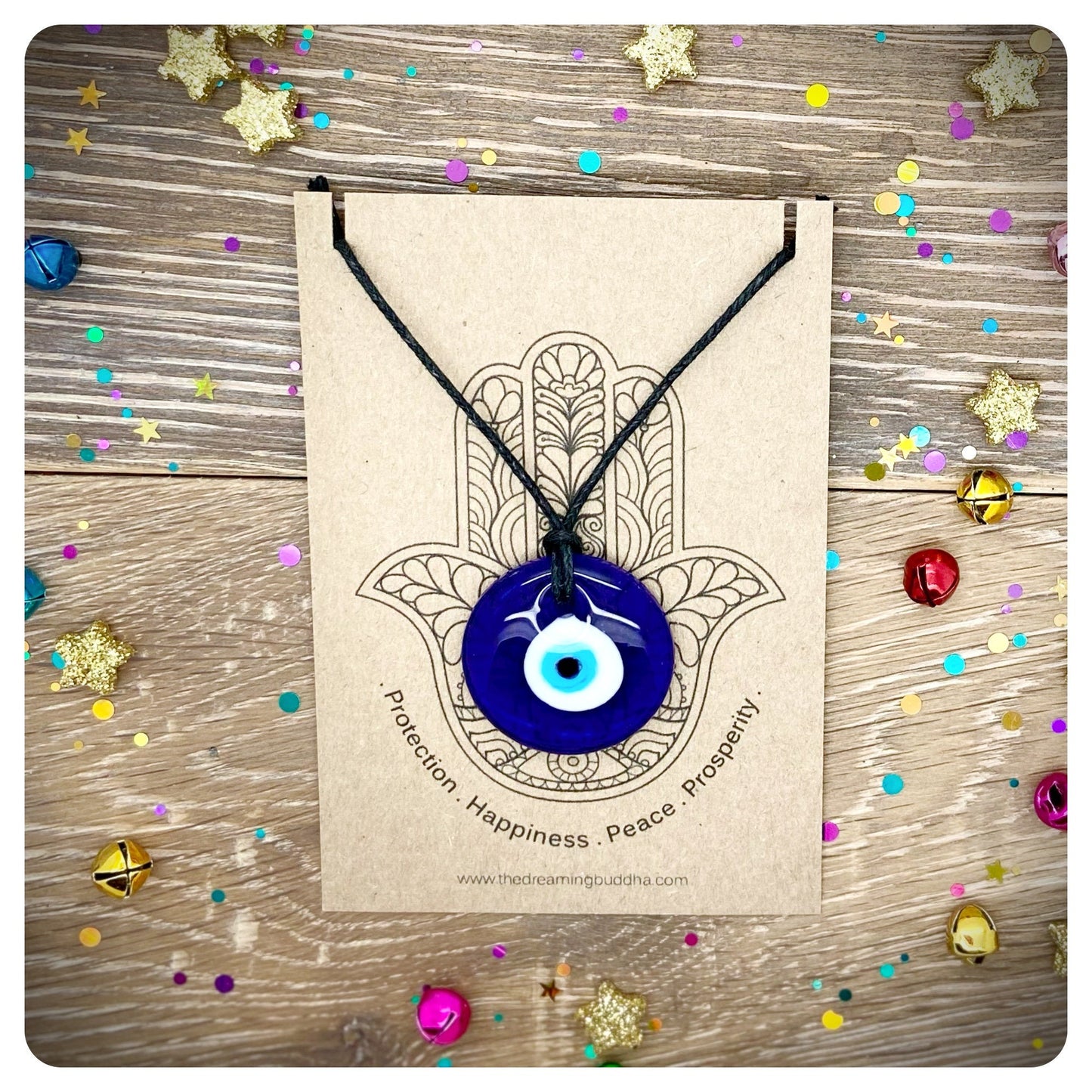 Glass Evil Eye Necklace, Adjustable Nazar Protection Amulet