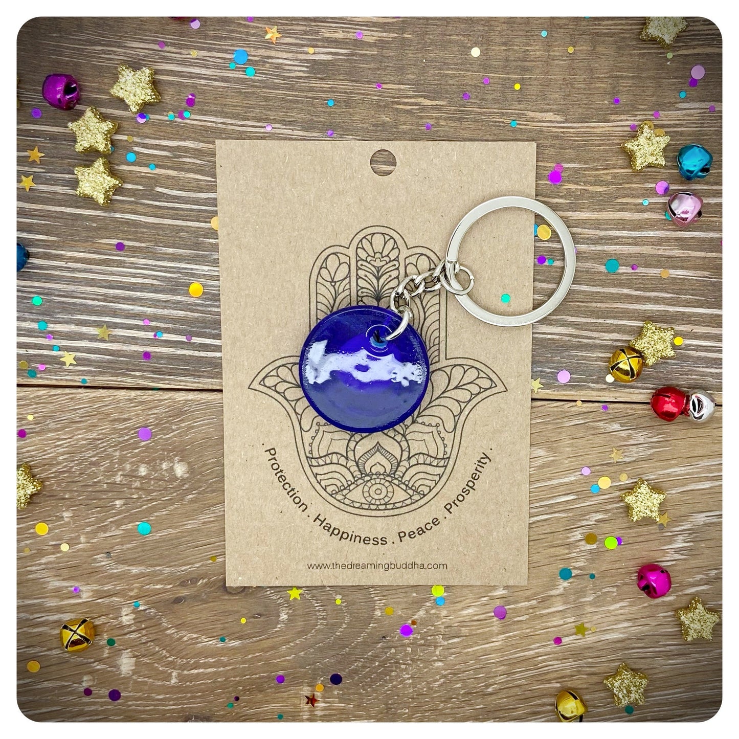 Glass Evil Eye Keyring, Hamsa Hand Card Gift, Personalised Mati Keychain, Nazar Present For Protection