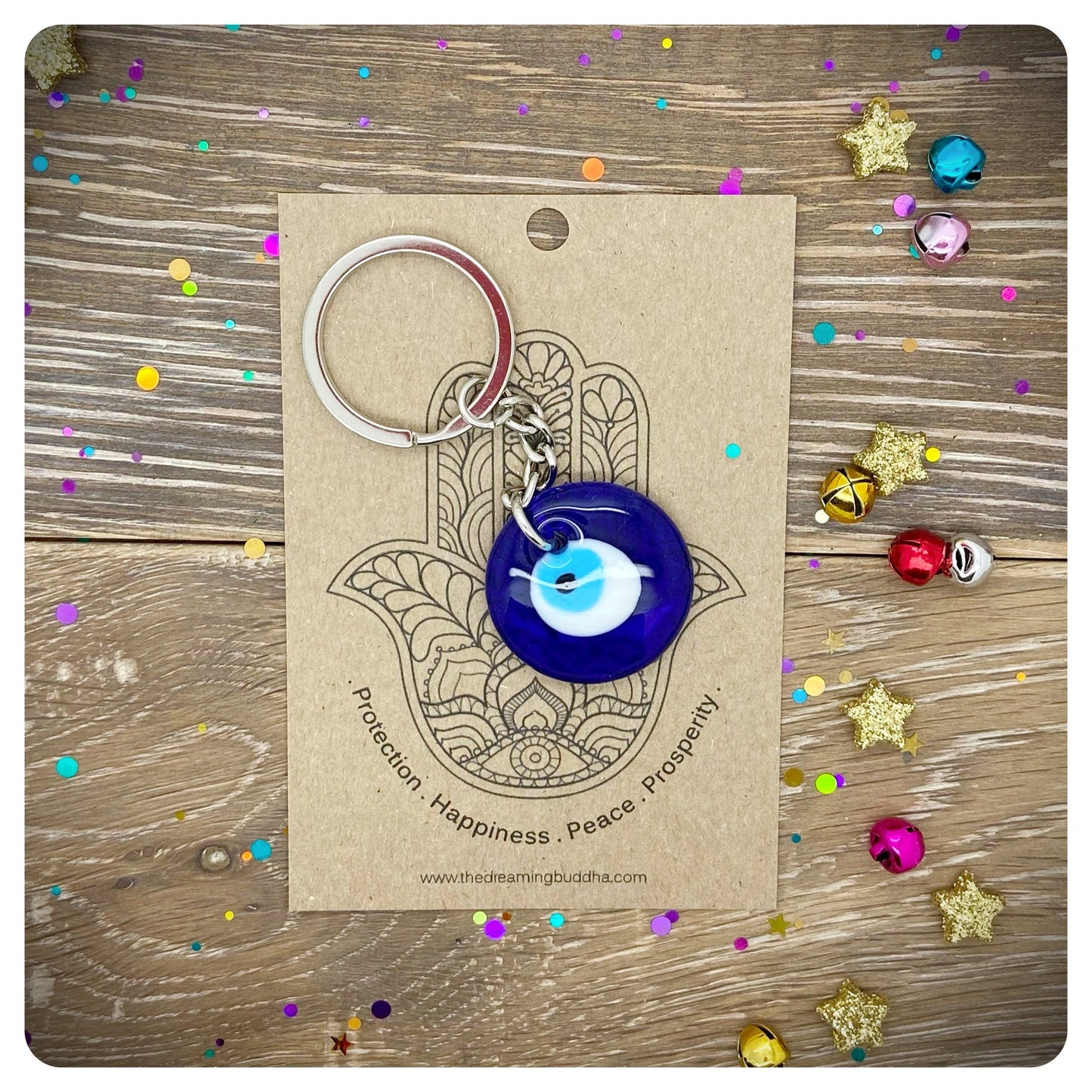 Glass Evil Eye Keyring, Hamsa Hand Card Gift, Personalised Mati Keychain, Nazar Present For Protection