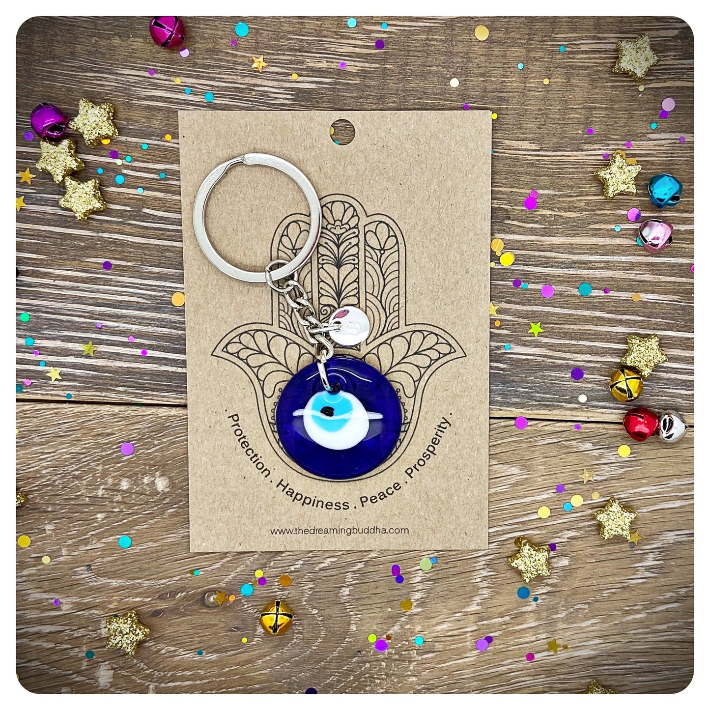 Glass Evil Eye Keyring, Hamsa Hand Card Gift, Personalised Mati Keychain, Nazar Present For Protection