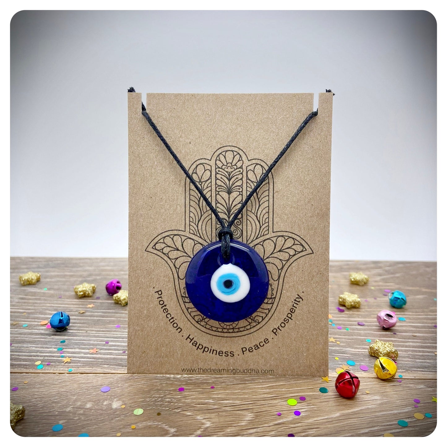 Glass Evil Eye Necklace, Adjustable Nazar Protection Amulet