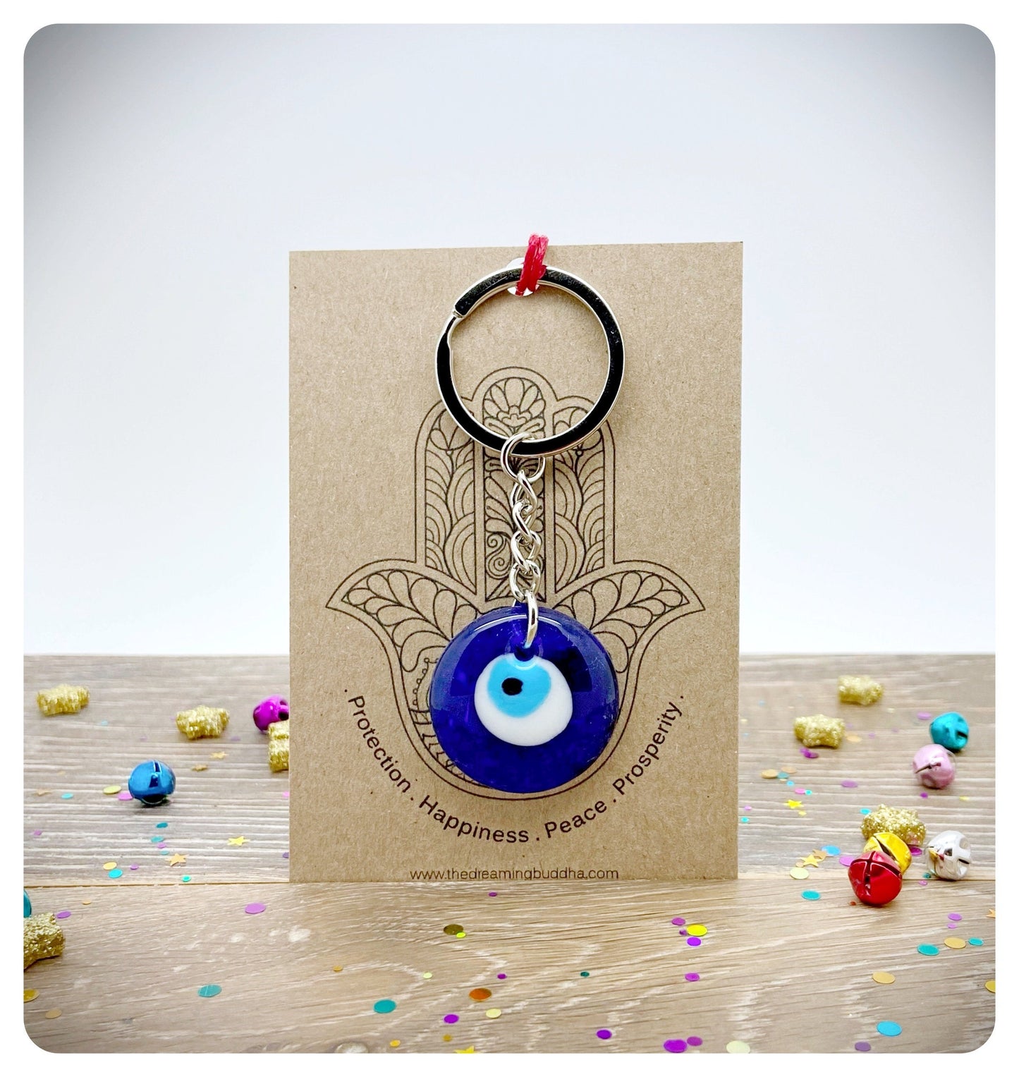 Glass Evil Eye Keyring, Hamsa Hand Card Gift, Personalised Mati Keychain, Nazar Present For Protection