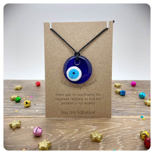 Imperfect Evil Eye Necklace, Flawed Evil Eye Jewellery, Adjustable Long Eye Necklace, Repurposed Glass Necklace, Handmade Nazar Jewellery