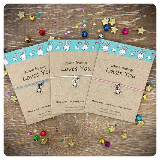 Pack of 3 Easter Bunny Cards, Some Bunny Loves You Wish Bracelet