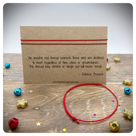 Double Red String Bracelets, Good Luck Gift For Couples, Matching Set Of Red String Bracelets, Chinese Red Thread Proverb Card