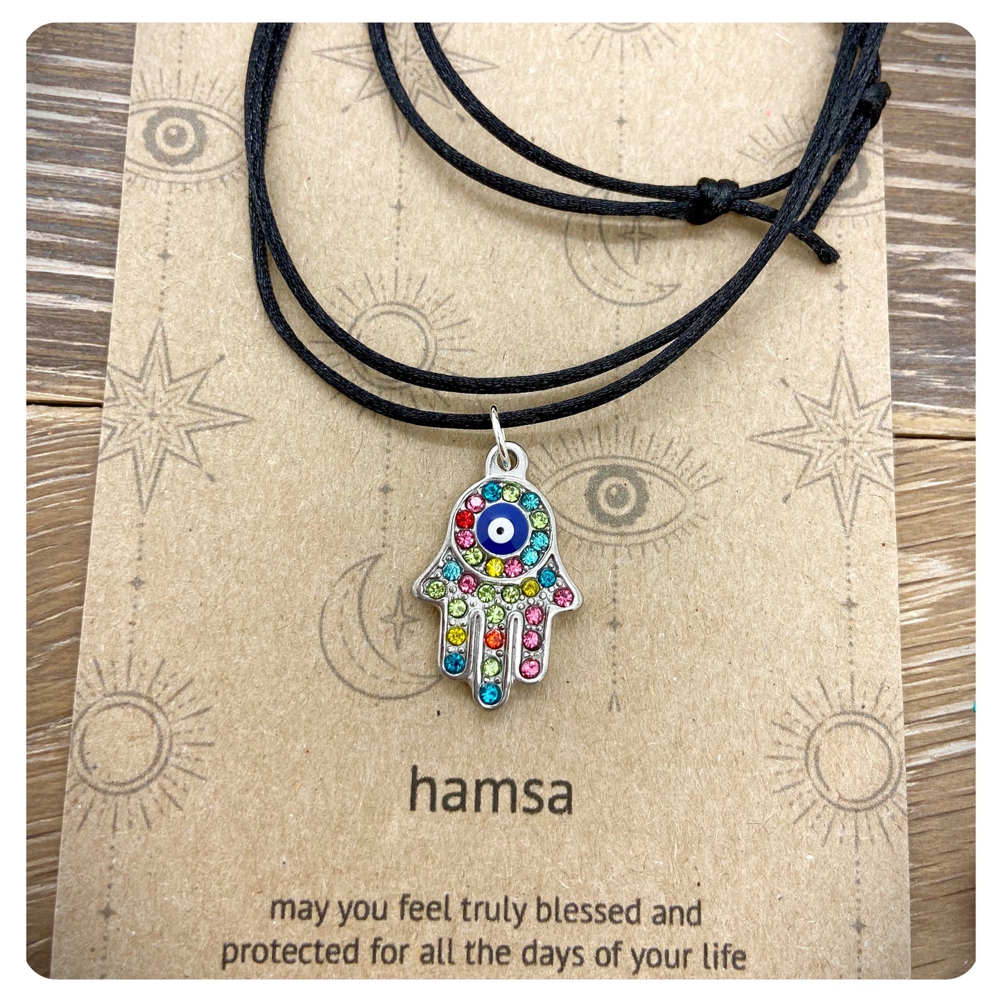 Hamsa Hand Choker Necklace, Evil Eye Protection Jewellery, Rhinestone Hamsa Jewelry, Black Adjustable Nazar Choker Necklace