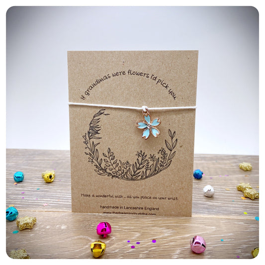 If Grandmas Were Flowers I’d Pick You Card, Flower Charm Wish Bracelet, Mothers Day Grandma Gift, Grandma Appreciation Gift