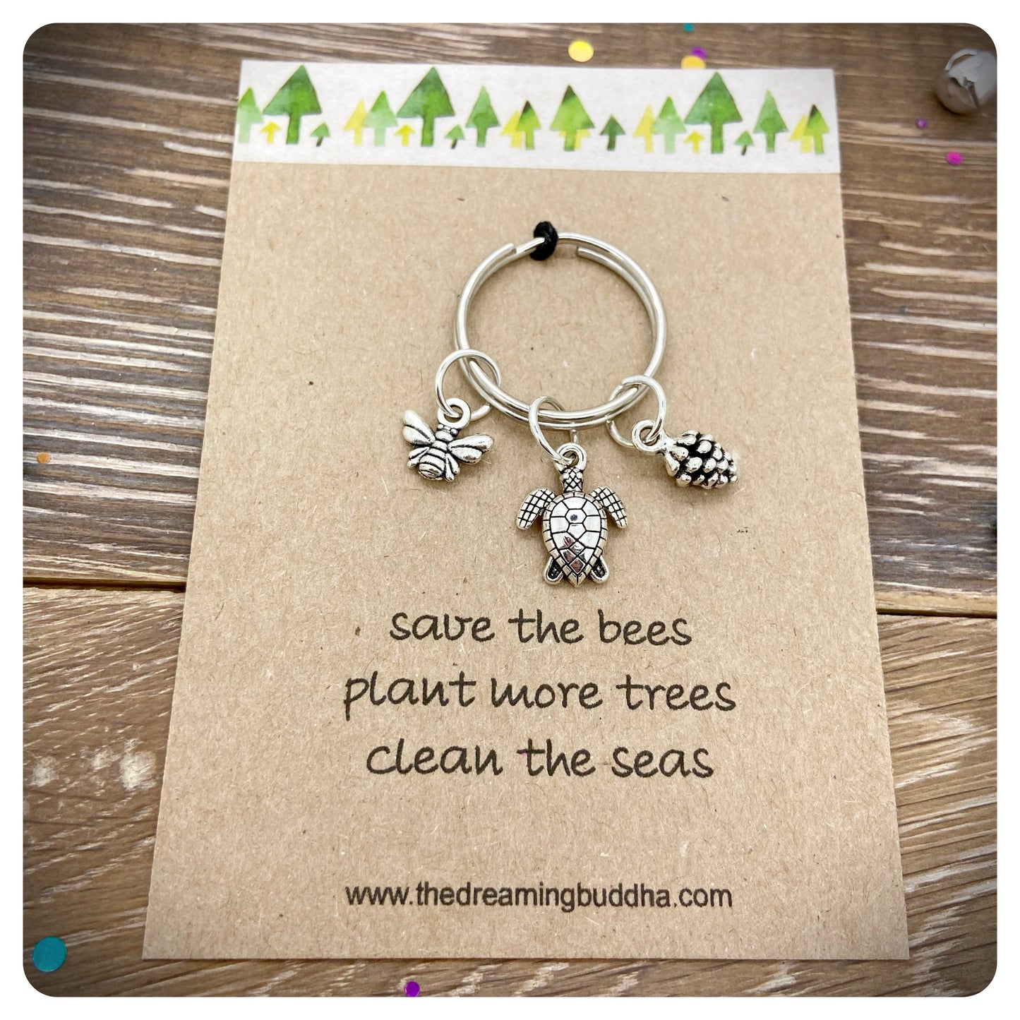 Vegan Eco Save The Planet Gift Set, Save The Bees Bracelet Keyring, Clean The Seas Wish Bracelet Keychain, Eco Warrior Environmentalist gift