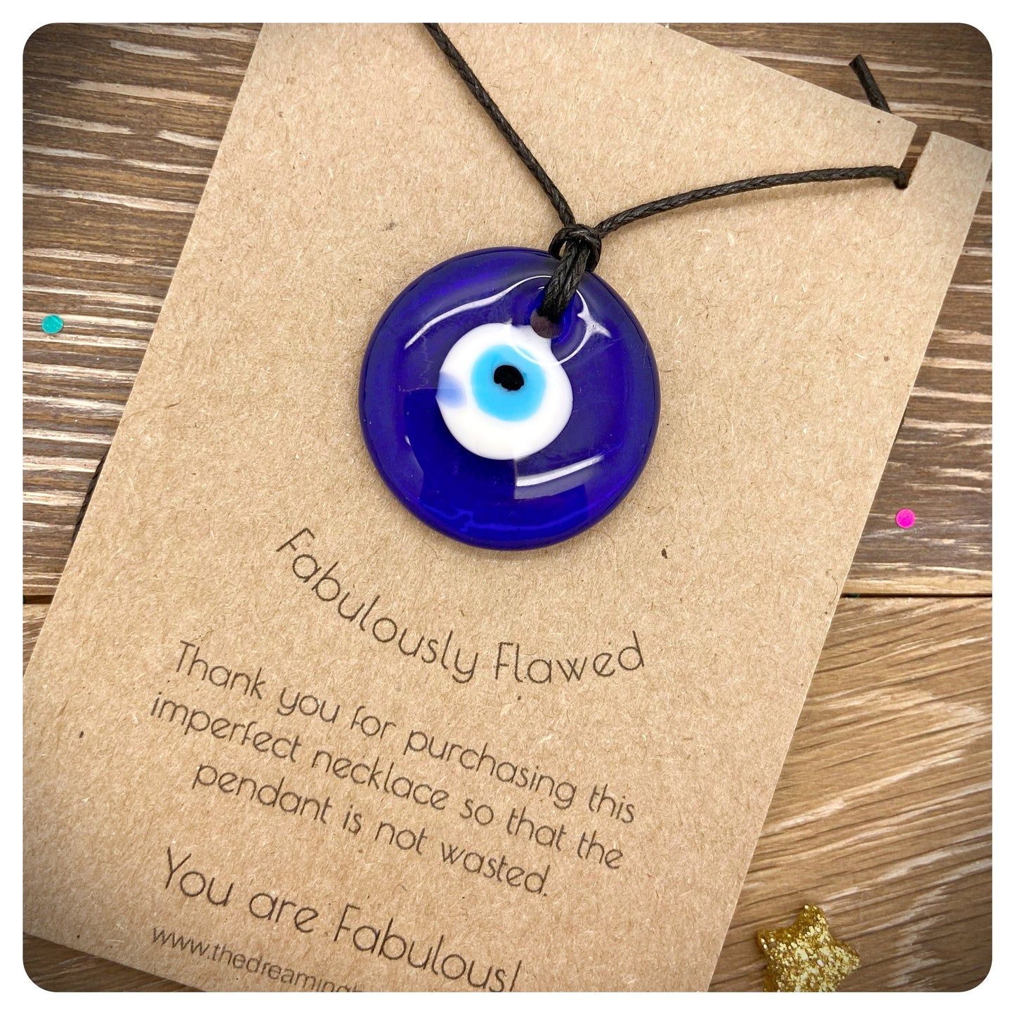 Imperfect Evil Eye Necklace, Flawed Evil Eye Jewellery, Adjustable Long Eye Necklace, Repurposed Glass Necklace, Handmade Nazar Jewellery