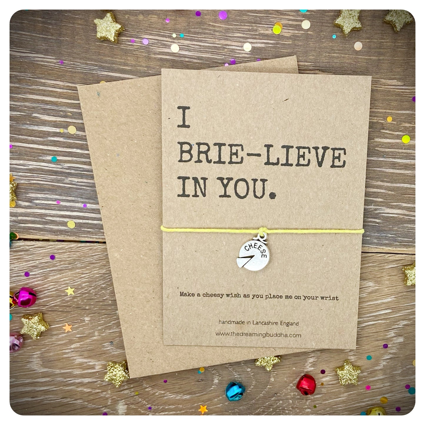 I Brie-lieve In You Wish Bracelet, Cheese Lover Jewellery, Motivational Inspirational Gift, Encouragement Card, Cheesy Pun Gift