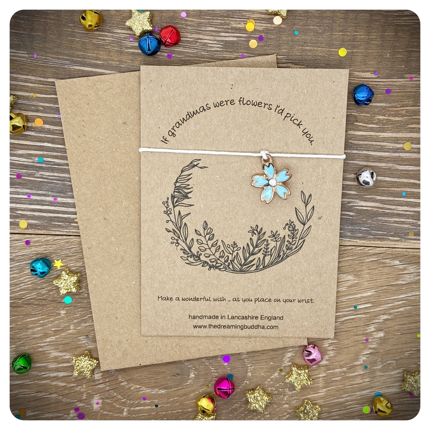 If Grandmas Were Flowers I’d Pick You Card, Flower Charm Wish Bracelet, Mothers Day Grandma Gift, Grandma Appreciation Gift