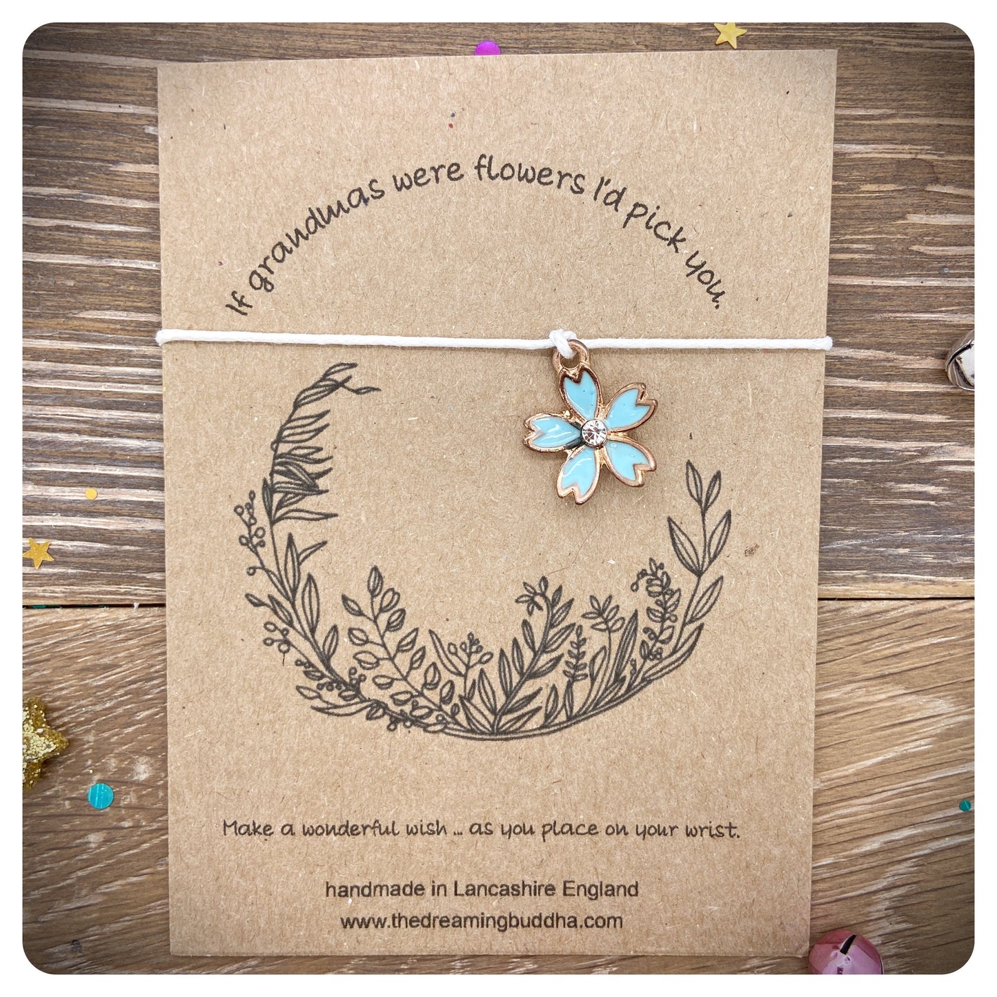 If Grandmas Were Flowers I’d Pick You Card, Flower Charm Wish Bracelet, Mothers Day Grandma Gift, Grandma Appreciation Gift