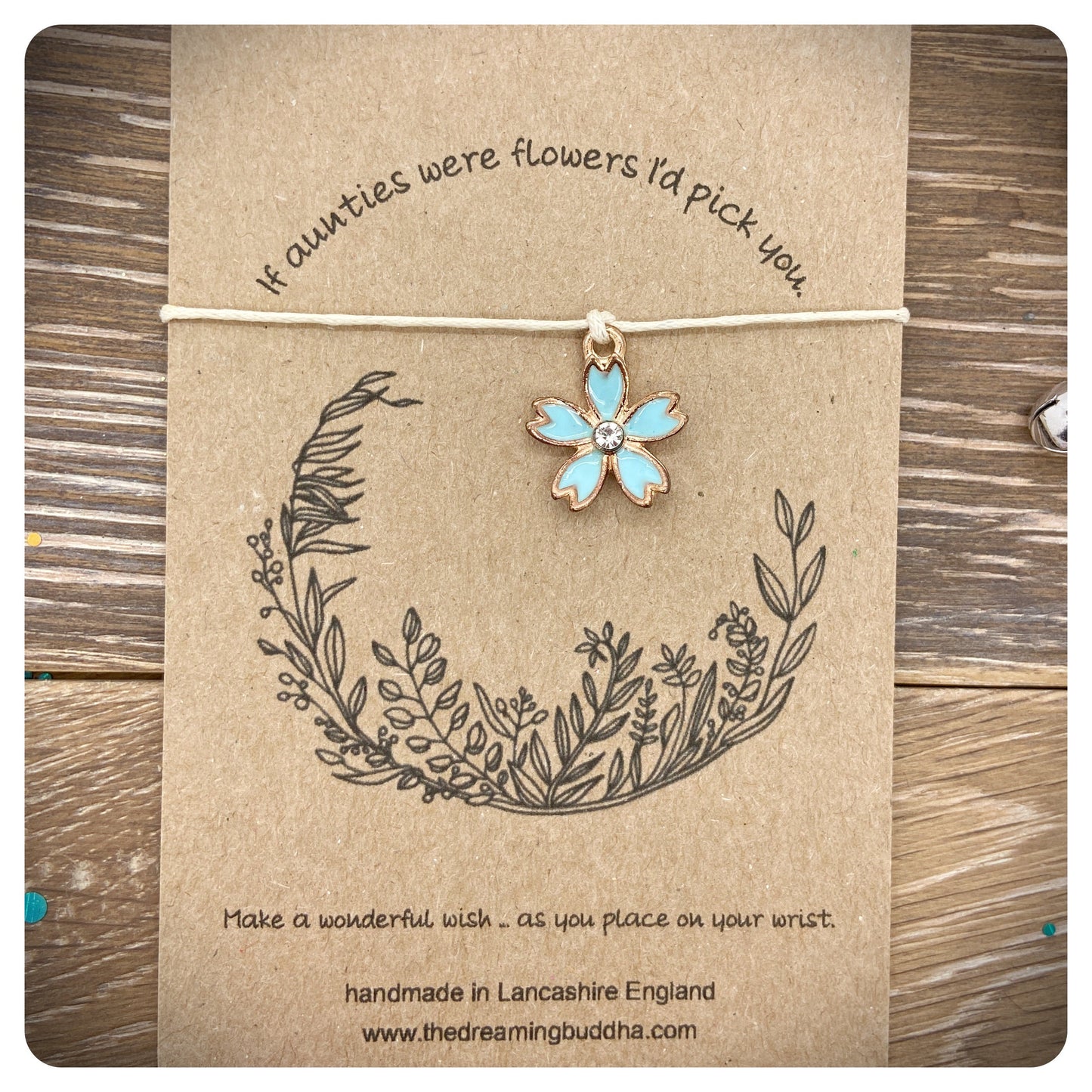 If Aunties Were Flowers Card, Flower Charm Bracelet, I’d Pick You Gift, Special Aunt Gift, Diamanté Charm Present