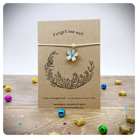 Forget Me Not Flower Wish Bracelet, Remembrance Jewellery, Lost Loved One, Bereavement Card and Bracelet Keepsake, Sympathy Pet Loss