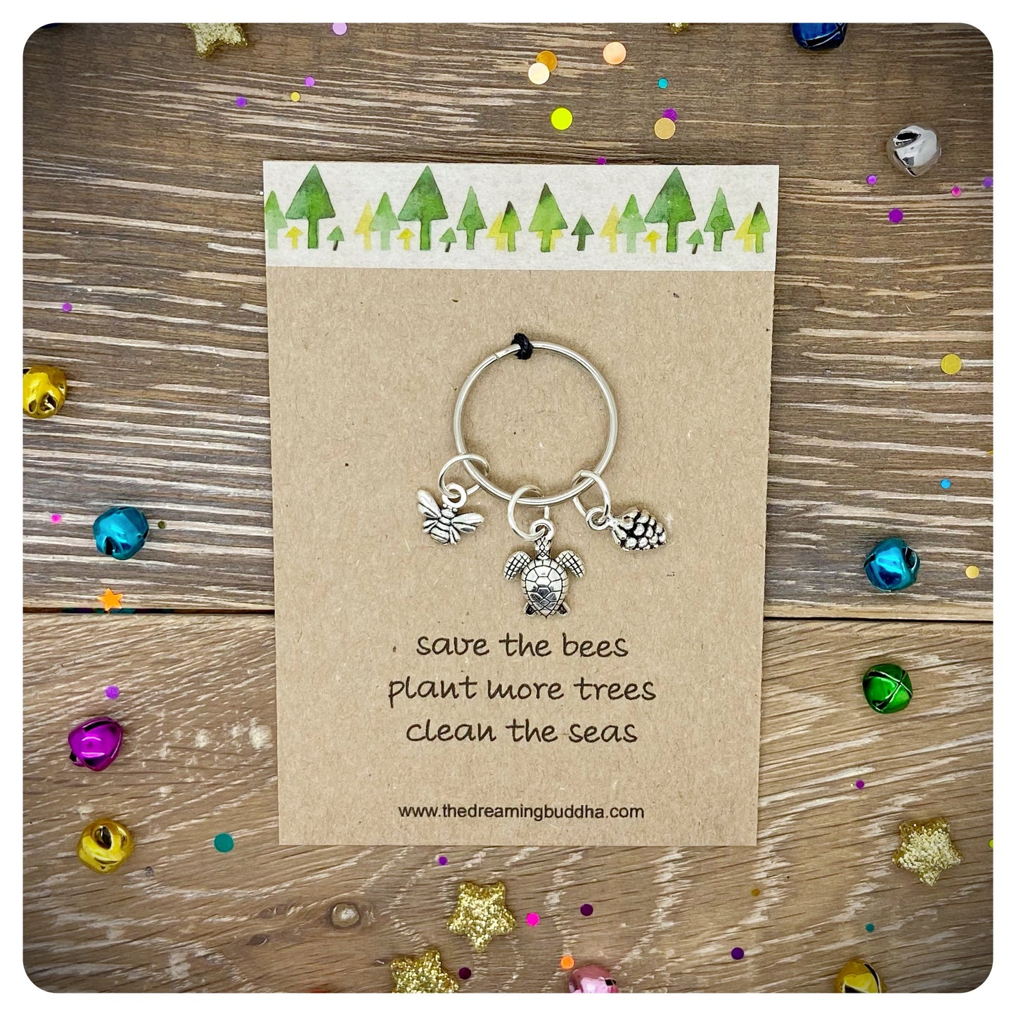 Save The Bees Plant More Trees Clean The Seas Keyring, Vegan Keyring Gift