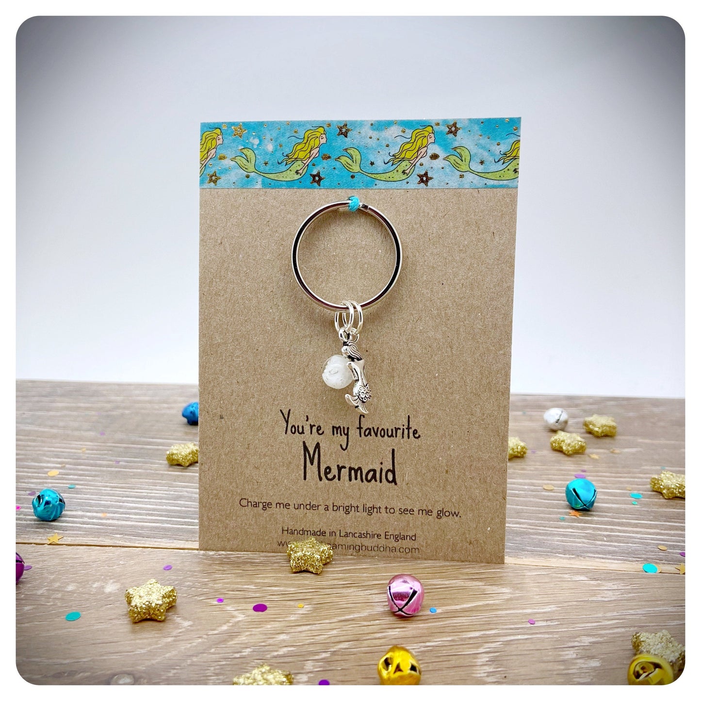 Personalised Mermaid Keychain, Mermaid Keyring With Glow In The Dark Glow Bead