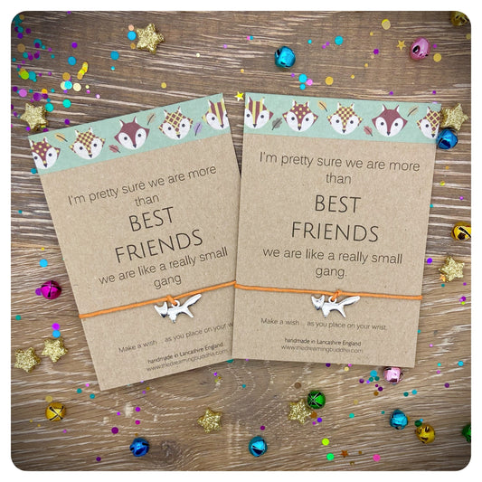 2 Best Friends Wish Bracelets, Special Friend String Bracelets, Set of Two Friendship Cards, Best Friends Like a Small Gang Gift