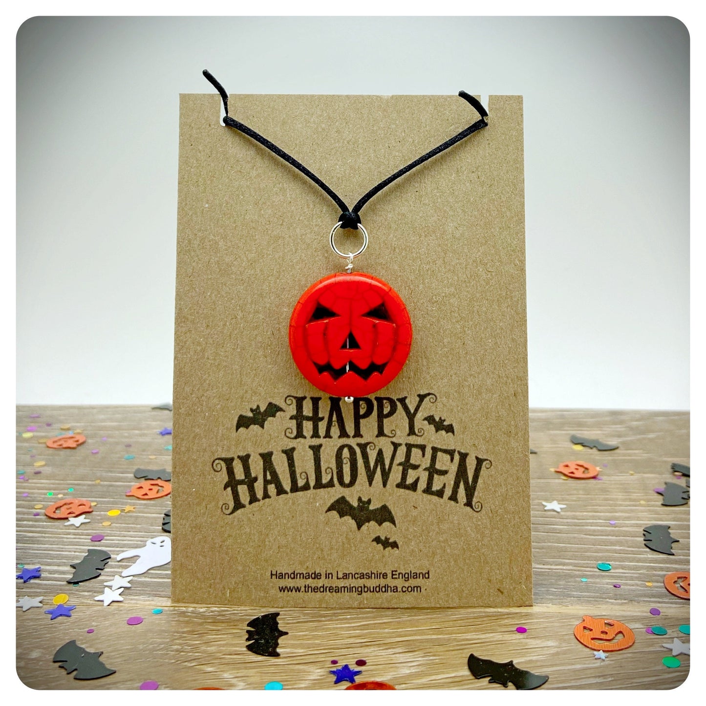 Halloween Pumpkin Pendant Necklace, Witch Wizard Costume Jewellery, Jack O Lantern Necklace