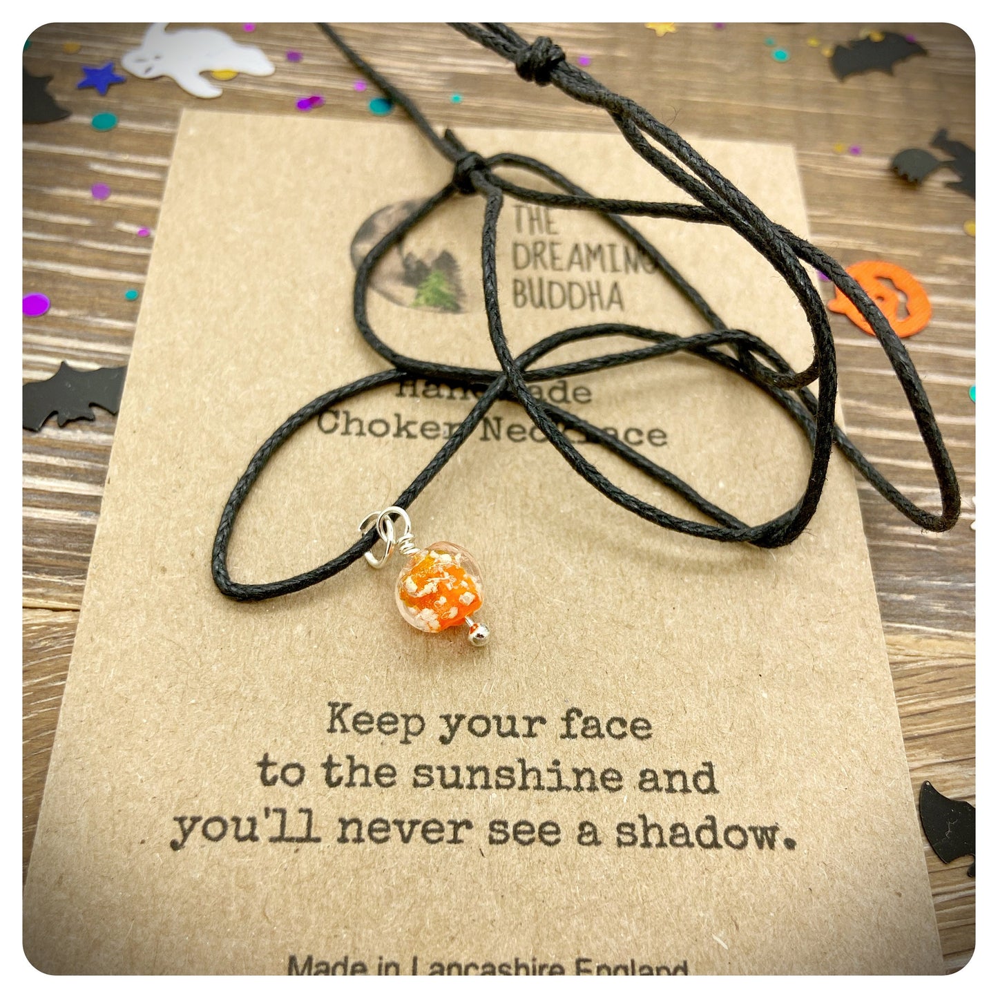 Orange Halloween Choker Necklace, Delicate Bead Cord Necklace, Glow In The Dark Jewellery