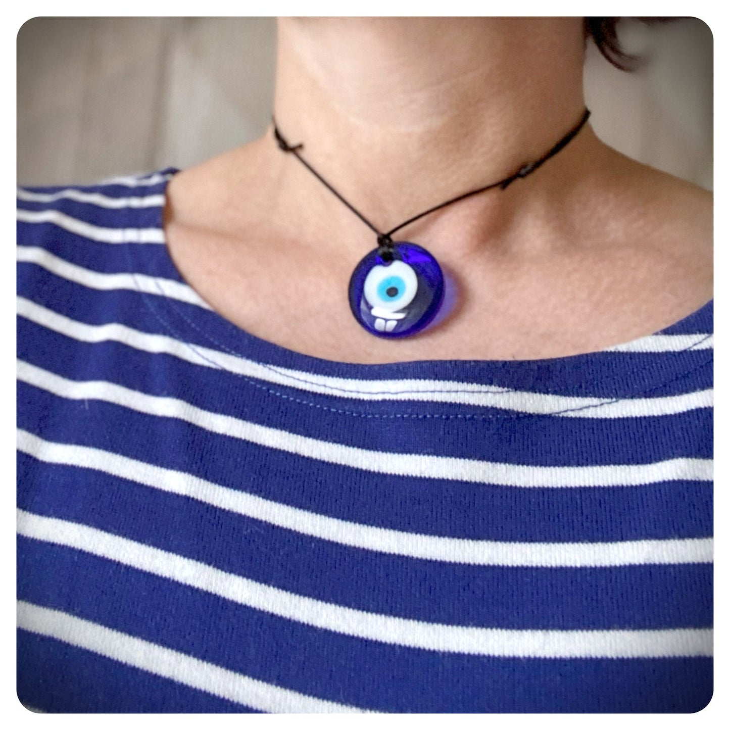 Glass Evil Eye Choker, Adjustable Large Eye Necklace, Nazar Protection Amulet, Turkish Blue Eye Pendant,